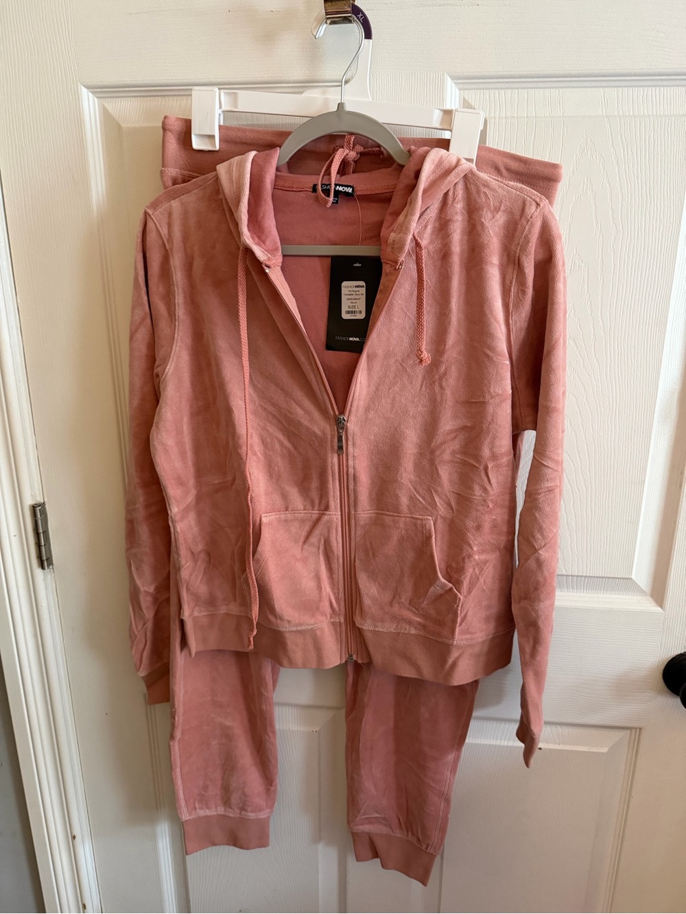 Fashion Nova Women's Dusty Rose Velour Zip Hoodie & Jogger Set Large NWT